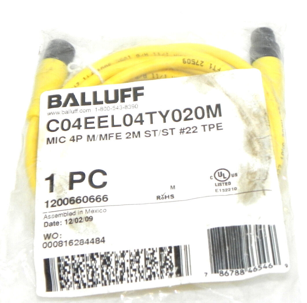 NEW BALLUFF C04EEL04TY020M CABLE MIC 4P M/MFE 2M ST/ST #22 TPE