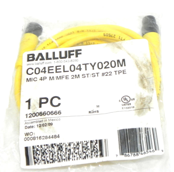 NEW BALLUFF C04EEL04TY020M CABLE MIC 4P M/MFE 2M ST/ST #22 TPE