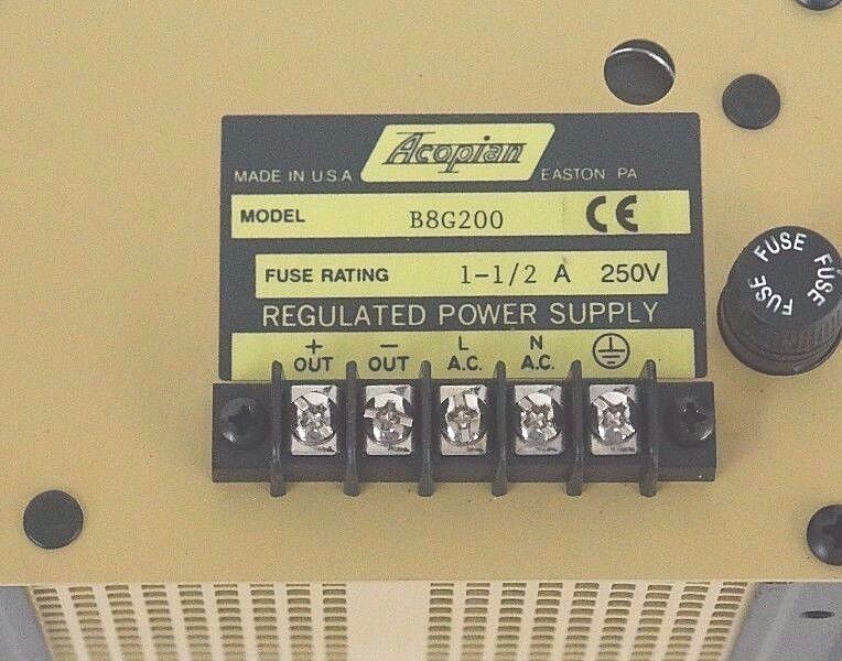 NEW ACOPIAN B8G200 POWER SUPPLY 1-1/2A, 250V FUSE RATING