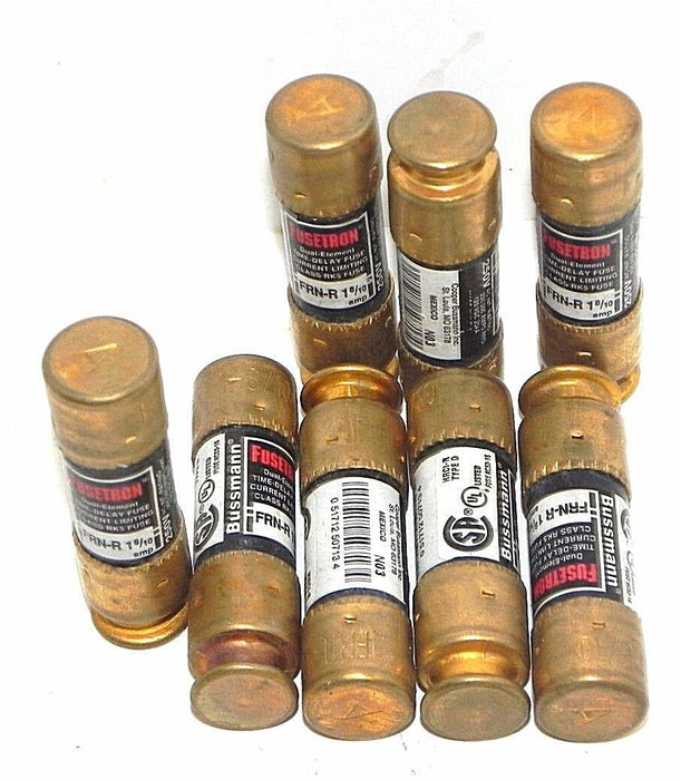 LOT OF 8 NEW BUSSMANN FUSETRON FRN-R-1-8/10 DUAL-EMELMENT FUSES 250V 1.8AMP