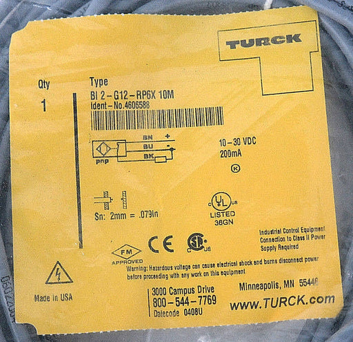 NIB TURCK, BI 2-G12-RP6X 10M, PROXIMITY SWITCH IDENT-NO. 4606588, BI2G12RP6X10M