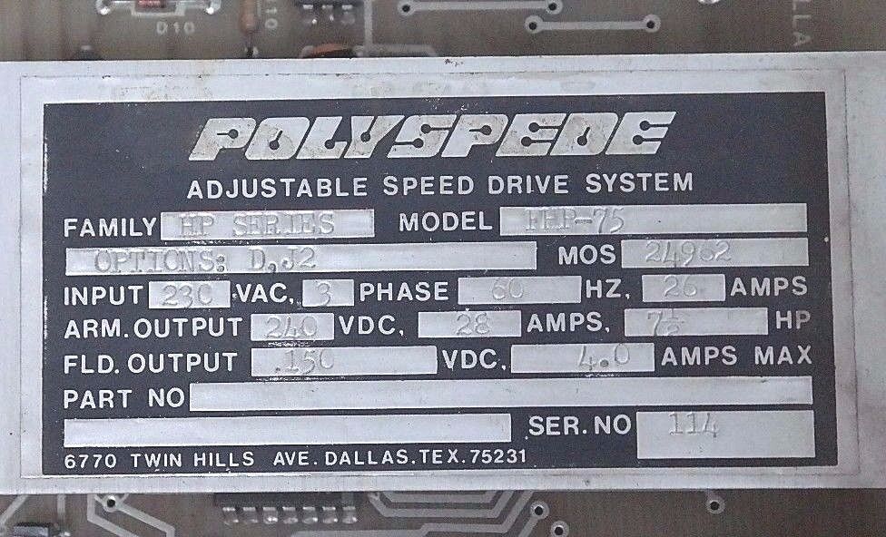 POLYSPEDE FHP-75 ADJUSTABLE SPEED DRIVE 7.5HP, 3PHASE, HP SERIES, FHP75