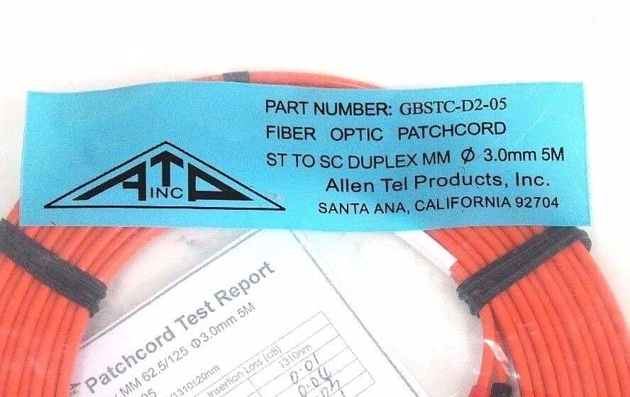 NEW ALLEN TEL PRODUCTS GBSTC-D2-05 FIBER OPTIC PATCHCORD 3.0mm 5M