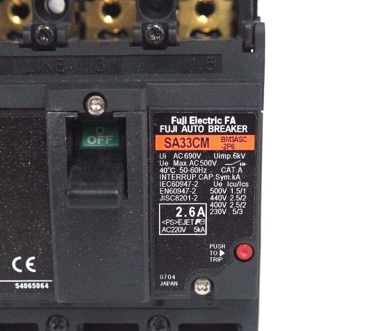 NIB FUJI SA33CM CIRCUIT BREAKER BM3ASC-2P6, 3P, 2.6A, AC500V,  BM3ASC2P6