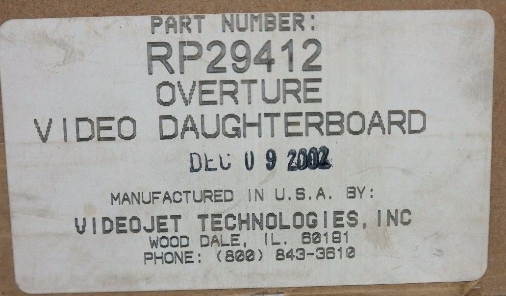 NIB MARSH VIDEOJET TECHNOLOGIES RP29412 OVERTURE VIDEO DAUGHTERBOARD 1906352200