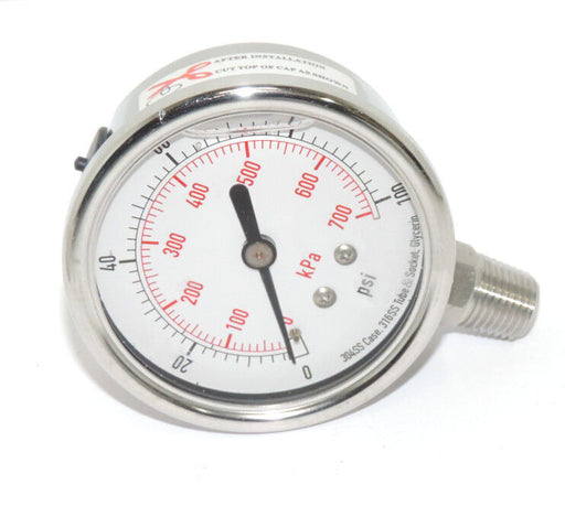 NIB GRAINGER 4CFH4 PRESSURE GAUGE SIZE: 2-1/2'' PSI: 0-100, LENS: ACRYLIC