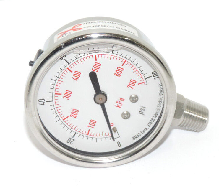 NIB GRAINGER 4CFH4 PRESSURE GAUGE SIZE: 2-1/2'' PSI: 0-100, LENS: ACRYLIC