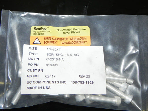 BAG OF 20 NON-VENTED SILVER PLATED SCREWS 1/4-20X1" HEX HEAD C-2016-NA REDIVAC