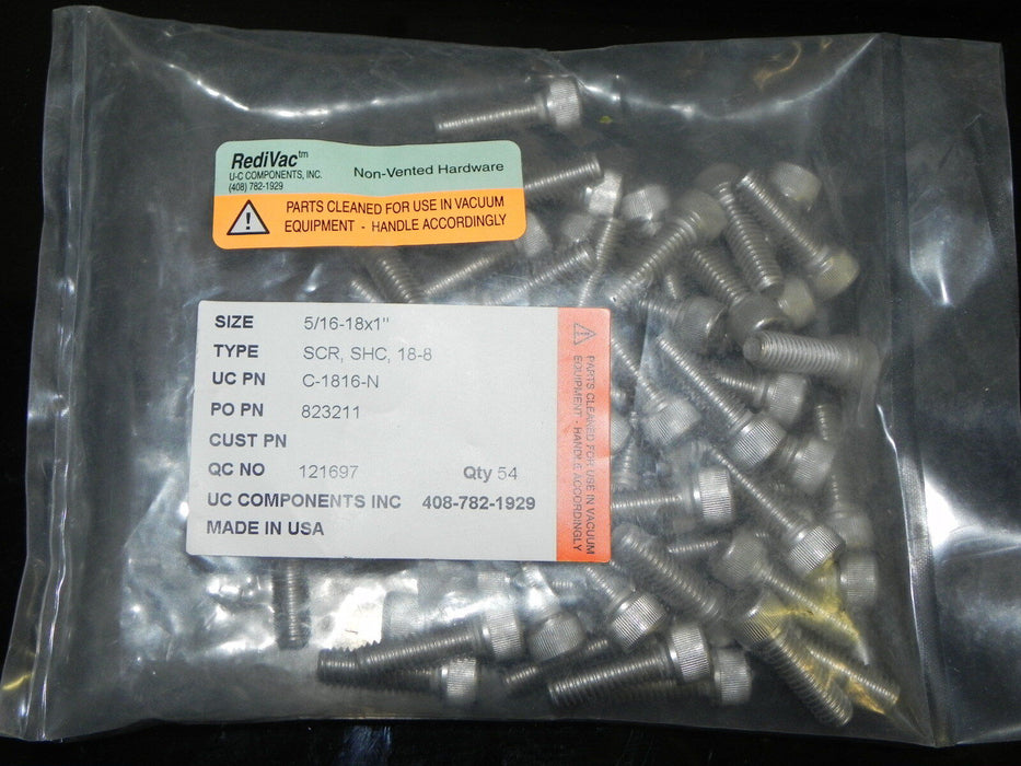 BAG OF 54 NON-VENTED VACUUM SCREWS 5/16-18X1" HEX HEAD C-1816-N REDIVAC