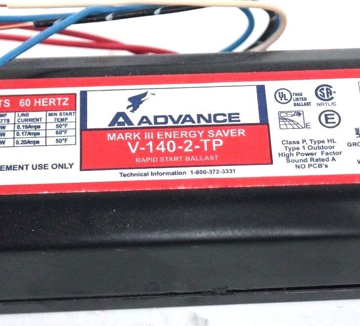 NIB ADVANCE V140TP RAPID START F40T12 BALLAST MARK III ENERGY SAVER V-140-2-TP