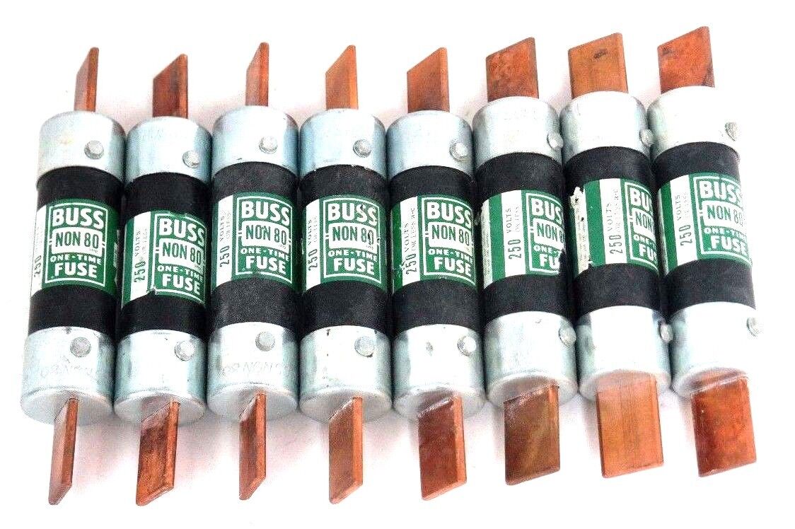 NEW BUSSMANN BUSS NON80 ONE TIME FUSE 250VOLTS NON-80 - LOT OF 8