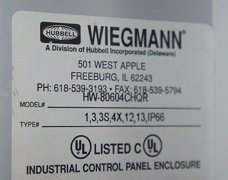 NEW WIEGMANN HW-80604CHQR ENCLOSURE WITH BH118R ELECTRICAL BOX
