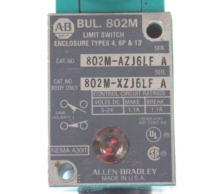 ALLEN BRADLEY 802M-AZJ6LF SER A LIMIT SWITCH 802M-XZJ6LF 802M-AX SER D HEAD