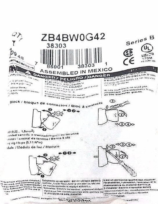 NEW TELEMECANIQUE ZB4BW0G42 PROTECTED LED SERIES B