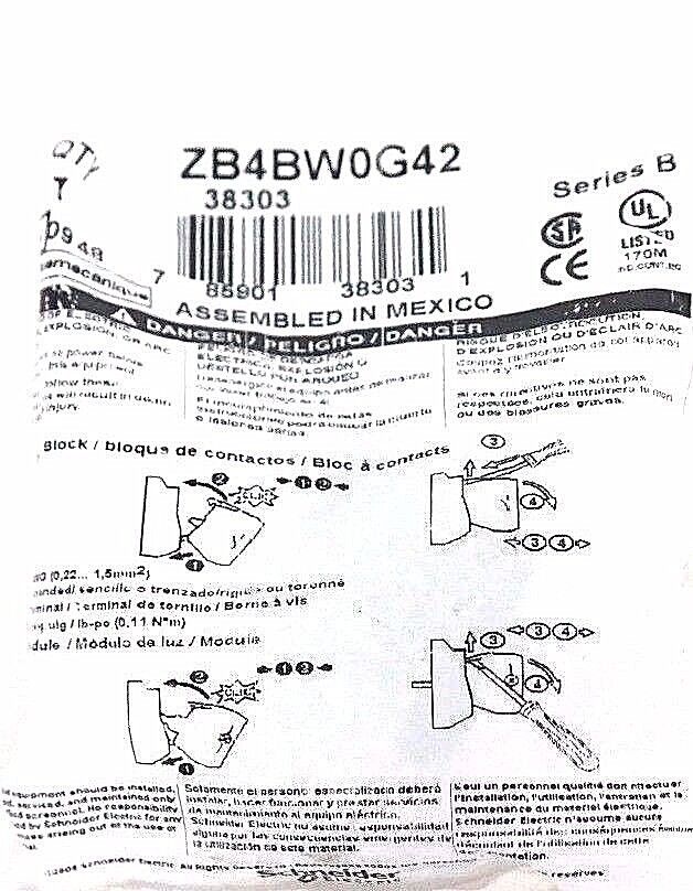 NEW TELEMECANIQUE ZB4BW0G42 PROTECTED LED SERIES B