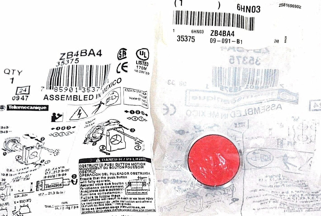 NIB TELEMECANIQUE ZB4BA4 PUSHBUTTON 22MM MOMENTARY FLUSH RED 35375 - LOT OF 7