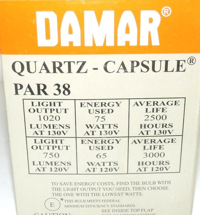 LOT OF 2 NIB DAMAR 75PAR38QFL CLEAR FLOOD LIGHTS, E26 MEDIUM, 75 WATT, 130 VOLT