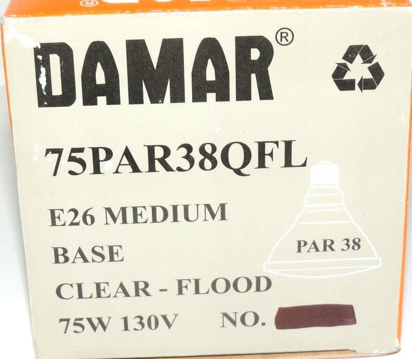 LOT OF 2 NIB DAMAR 75PAR38QFL CLEAR FLOOD LIGHTS, E26 MEDIUM, 75 WATT, 130 VOLT