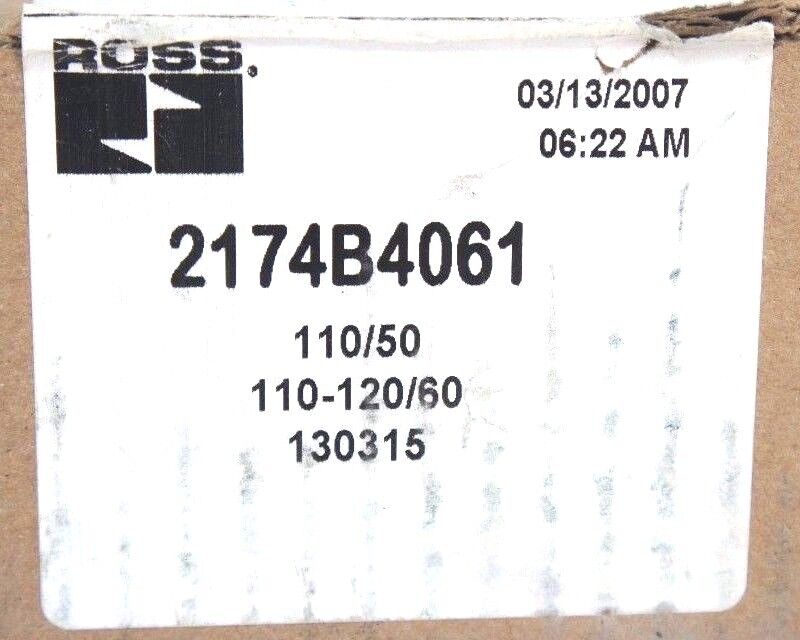 NIB ROSS 2174B4061 VALVE ALT.PART# 5473373 217B4 110/50 110-120/60 26VA, 2-10BAR