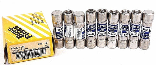 NIB BUSSMANN FNA-10 FUSE 10AMP 125VAC TIME DELAY FNA10 (BOX OF 9)