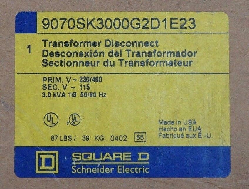 NIB SQUARE D 9070SK3000G2 SERIES: A TRANSFORMER DISCONNECT