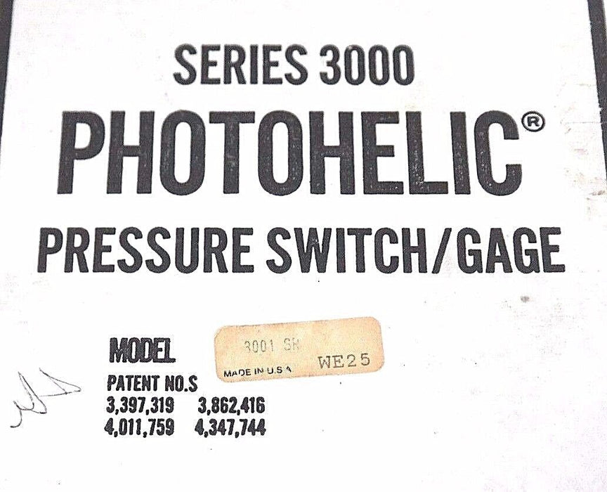 NIB DWYER 3001C SERIES 3000 PHOTOHELIC PRESSURE SWITCH/GAGE 0-1.0