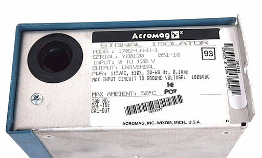 ACROMAG 1702-LH-U-1 SIGNAL ISOLATOR INPUT: 0 TO 120V OUTPUT: UNIVERSAL 115VAC