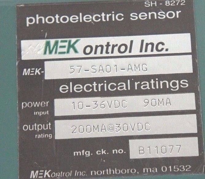 NIB MEKONTROL MEK-57-SA01-AMG PHOTOELECTRIC SENSOR 10-36VDC 90MA B11077