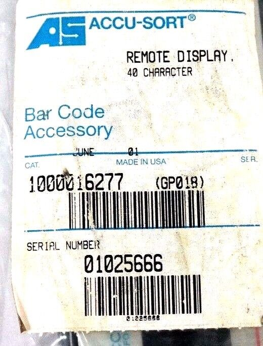 NIB ACCU SORT 1000016277 GP018 REMOTE DISPLAY 40 CHARACTER BAR CODE ACCESSORY