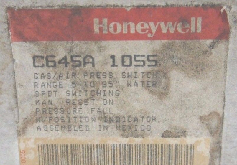 NIB HONEYWELL C645A 1055 GAS/AIR PRESS. SWITCH 5 TO 35" WATER SPDT SWITCHING