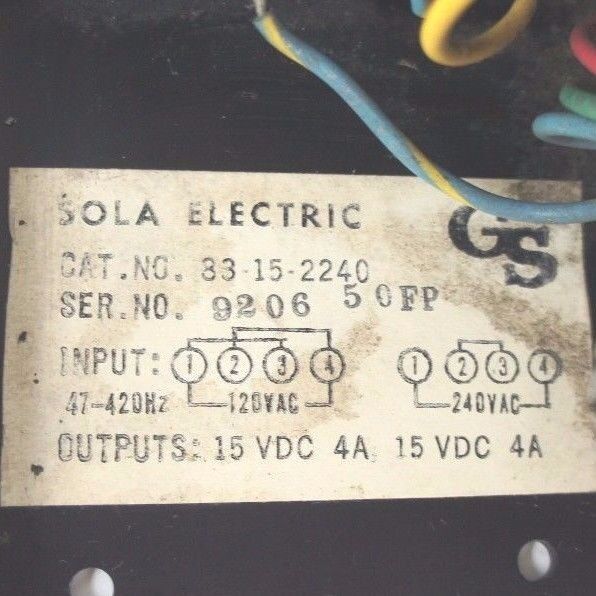 SOLA ELECTRIC 83-15-2240 POWER SUPPLY