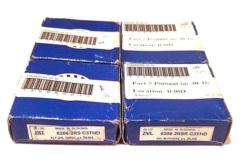 LOT OF 4 NIB ZVL 6206-2RS C3THD BALL BEARINGS P80000663016, 62062RSC3THD