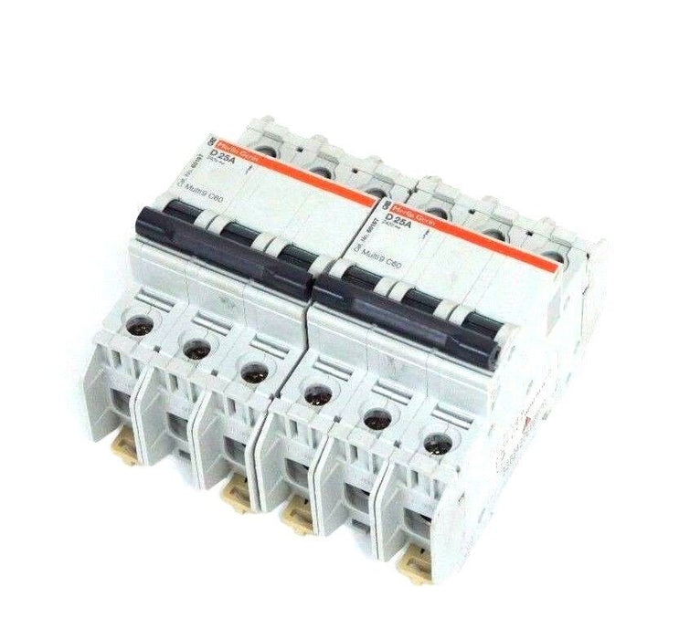 LOT OF 2 MERLIN GERIN 60197 MULTI 9 C60 D 25A CIRCUIT BREAKERS D25A