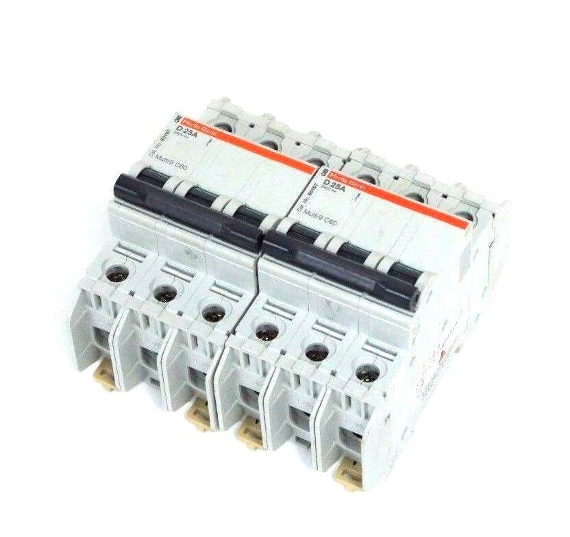 LOT OF 2 MERLIN GERIN 60197 MULTI 9 C60 D 25A CIRCUIT BREAKERS D25A