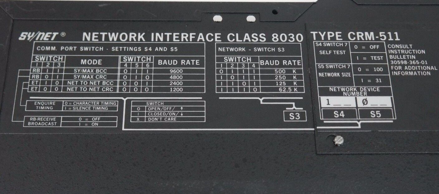 SQUARE D SY/NET 8030-CRM-511R SERIES. A2 1.00 30608-502-50 NETWORK INTERFACE