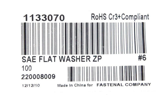BAG OF 66 NEW FASTENAL SAE FLAT WASHERS ZP #6, 1133070
