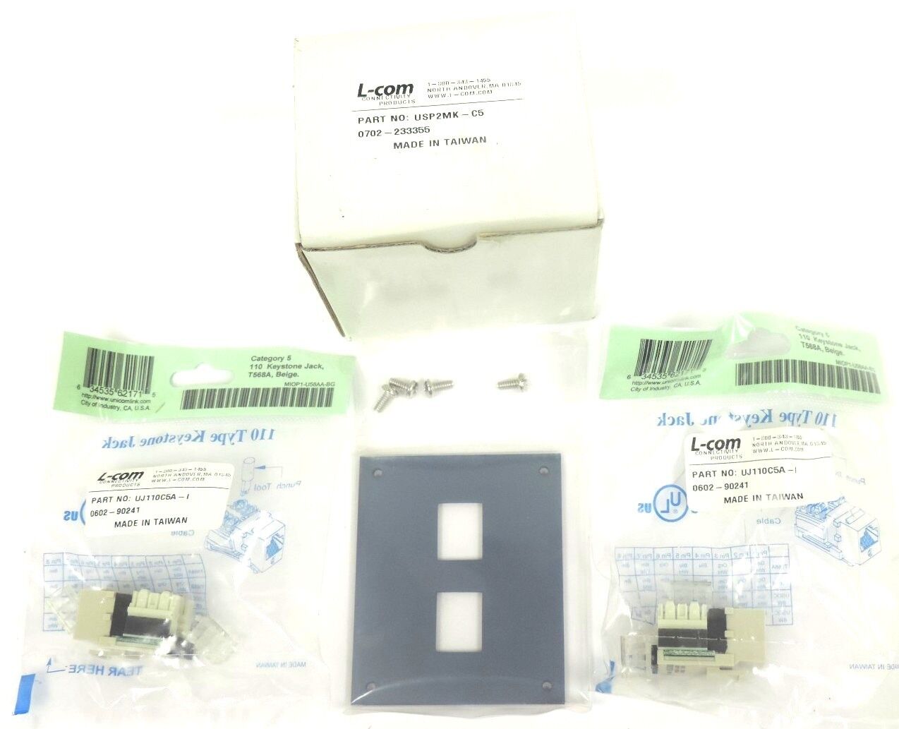 NEW L-COM USP2MK-C5 USP SUB-PNL W/2 CAT5E IDC JK, UJ110C5A-I