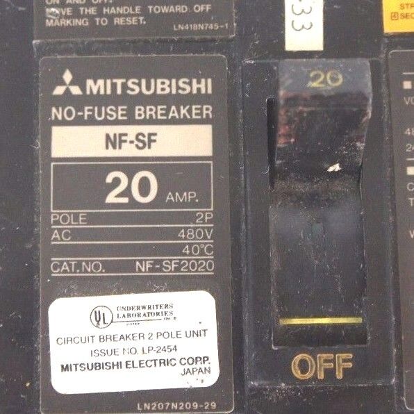 MITSUBISHI NF-SF2020 CIRCUIT BREAKER 20 AMP, 2P, 480V, NFSF2020