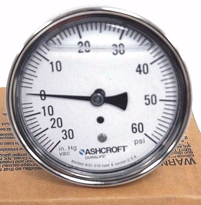 NIB ASHCROFT 35-1009-SWL-02B-30IMV&60#-XFF DURALIFE GAUGE SIZE: 3-1/2''