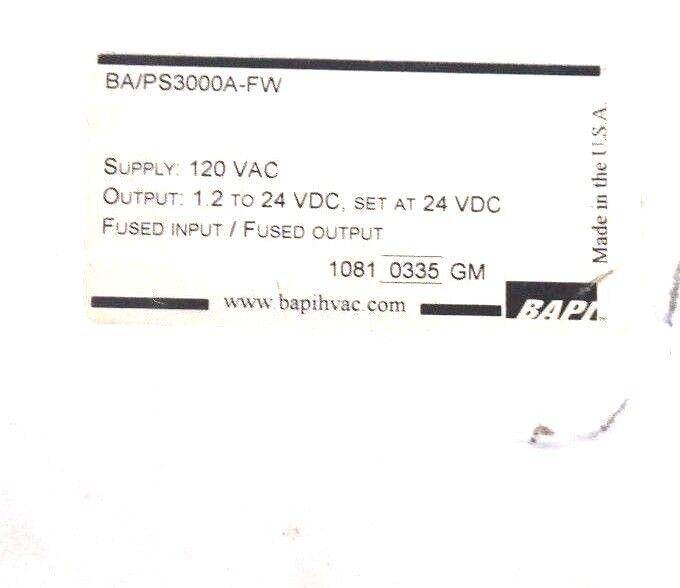 NIB BAPI BA/PS3000A-FW POWER SUPPLY BACKPLATE 120VAC, 1.2 TO 24VDC