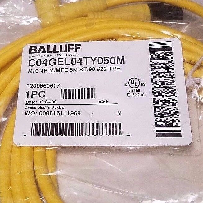 NEW BALLUFF C04GEL04TY050M CABLE MIC 4P M/MFE 5M ST/90 #22 TYPE 1200660617