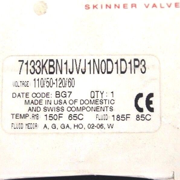 NIB HONEYWELL SKINNER VALVE 7133KBN1JVJ1N0D1D1P3 SOLENOID VALVE 110-120V 50/60HZ