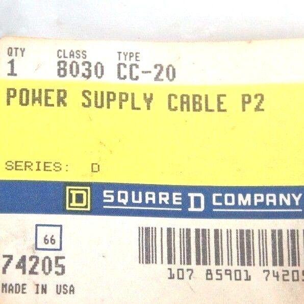 NIB SQUARE D 8030-CC-20 SERIES. D POWER SUPPLY CABLE P2