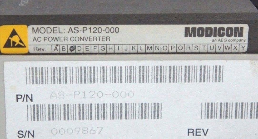 AEG MODICON AS-P120-000 AC POWER CONVERTER REV C, 115/230V, .6/.3A, ASP120000