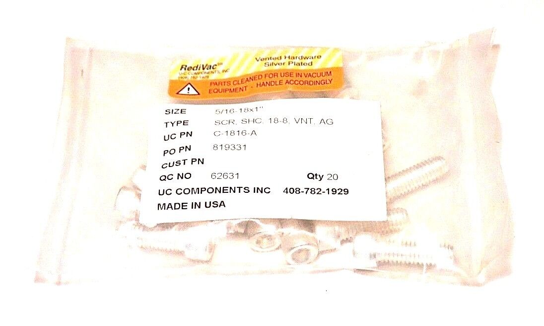 BAG OF 20 NEW REDIVAC C-1816-A VENTED SILVER PLATED SCREWS 5/16-18X1"
