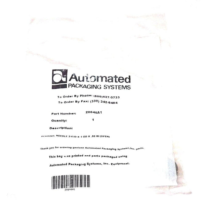 NEW AUTOMATED PACKAGING SYSTEMS 20645A1 NEEDLE BEARING 3/4 ID X 1 OD X 50 W