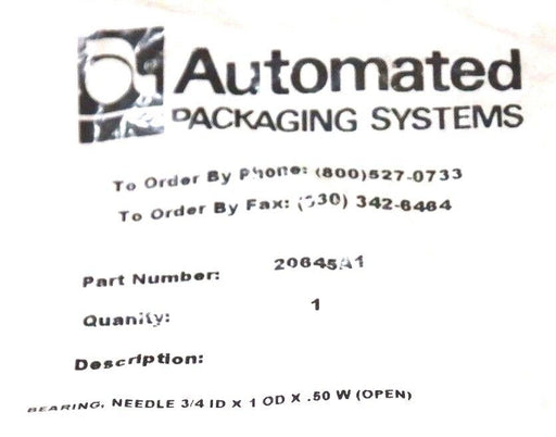 NEW AUTOMATED PACKAGING SYSTEMS 20645A1 NEEDLE BEARING 3/4 ID X 1 OD X 50 W