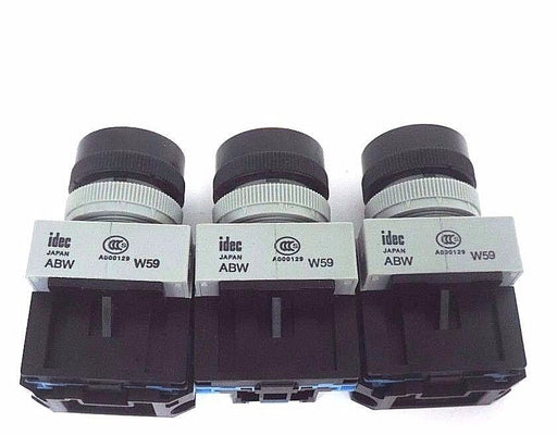 LOT OF 3 NEW IDEC ABW W59 PUSHBUTTONS W/ HW-C10 CONTACT BLOCKS GREEN YELLOW