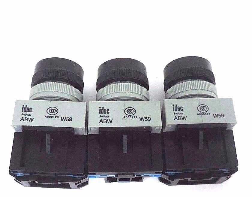 LOT OF 3 NEW IDEC ABW W59 PUSHBUTTONS W/ HW-C10 CONTACT BLOCKS GREEN YELLOW