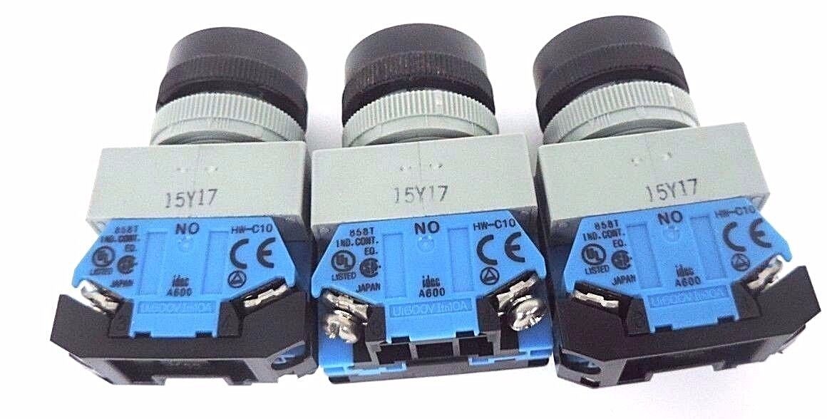 LOT OF 3 NEW IDEC ABW W59 PUSHBUTTONS W/ HW-C10 CONTACT BLOCKS GREEN YELLOW
